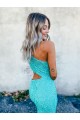 Wholesale Mermaid One Shoulder Sleeveless Long Sweep Train Velvet Sequin Prom Dress UK