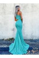 Wholesale Mermaid One Shoulder Sleeveless Long Sweep Train Velvet Sequin Prom Dress UK