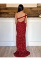 Wholesale One Shoulder Sleeveless Long Sweep Train Velvet Sequin Prom Dress UK