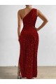 Wholesale One Shoulder Sleeveless Long Floor Length Velvet Sequin Prom Dress with Slit UK