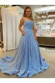 Wholesale A-Line Scoop Sleeveless Long Court Train Velvet Sequin Prom Dress UK