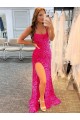 Wholesale Spaghetti Straps Sleeveless Long Velvet Sequin Prom Dress with Slit and Criss Cross Open Back UK