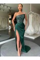 Wholesale Strapless Sleeveless Long Sweep Train Velvet Sequin Prom Dress with High Side Slit UK