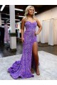 Wholesale A-Line Sweetheart Sleeveless Long Velvet Sequin Prom Dress with Slit UK