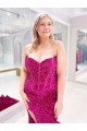 Wholesale Long Sweetheart Sleeveless Sweep Train Velvet Sequin Prom Dress with Slit UK