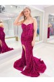 Wholesale Long Sweetheart Sleeveless Sweep Train Velvet Sequin Prom Dress with Slit UK