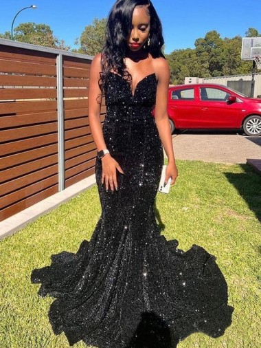 Wholesale Mermaid Sweetheart Sleeveless Long Floor Length Velvet Sequin Prom Dress UK