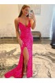 Wholesale Velvet Sequin Long V-Neck Sleeveless Sweep Train Prom Dress with Slit UK