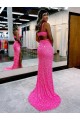 Wholesale Long V-Neck Sleeveless Sweep Train Velvet Sequin Prom Dress with High Slit UK