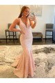 Wholesale Deep V-Neck Sleeveless Long Low Back Velvet Sequin Prom Dress UK
