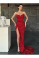 Wholesale V-Neck Sleeveless Long Sweep Train Velvet Sequin Prom Dress with High Side Slit UK