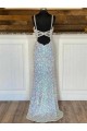 Wholesale V-Neck Sleeveless Long Sweep Train Velvet Sequin Prom Dress UK