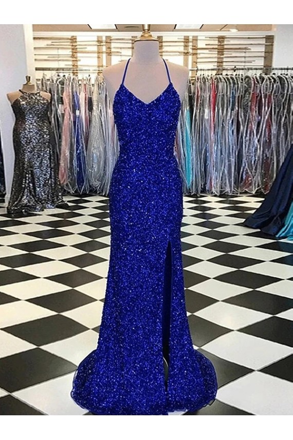 Wholesale V-Neck Sleeveless Long Velvet Sequin Prom Dress UK