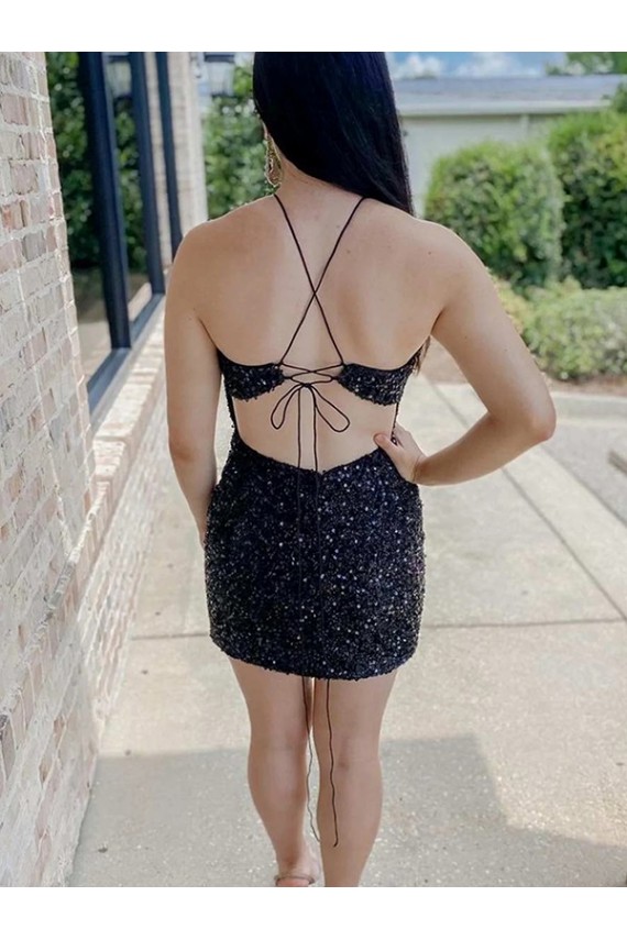 Wholesale Halter Sleeveless Short Velvet Sequin Prom Dress UK