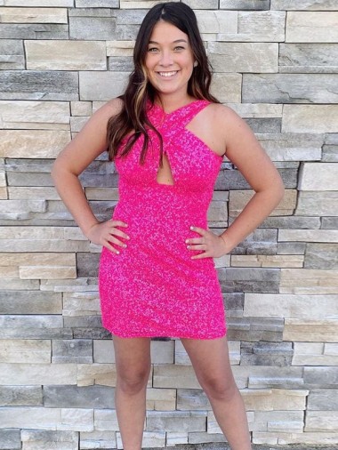 Wholesale Halter Sleeveless Short Velvet Sequin Cocktail Prom Dress UK