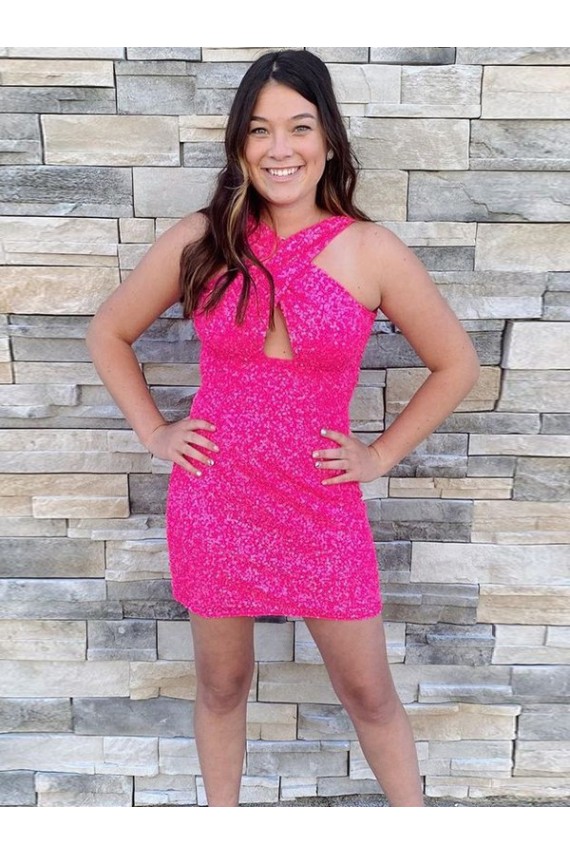 Wholesale Halter Sleeveless Short Velvet Sequin Cocktail Prom Dress UK