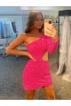 Wholesale One Shoulder Long Sleeves Short Velvet Sequin Prom Dress UK