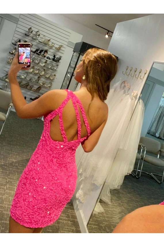 Wholesale Short One Shoulder Sleeveless Velvet Sequin Prom Dress UK