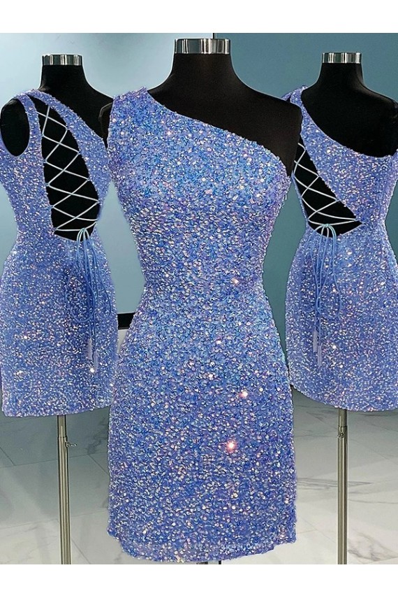 Wholesale Short Velvet Sequin One Shoulder Sleeveless Prom Dress UK