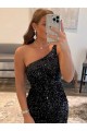 Wholesale One Shoulder Sleeveless Short Velvet Sequin Prom Dress UK