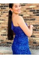 Wholesale One Shoulder Sleeveless Short Velvet Sequin Royal Blue Prom Dress UK