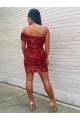 Wholesale Short One Shoulder Sleeveless Velvet Sequin Cocktail Prom Dress UK