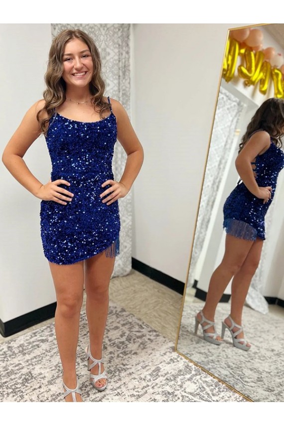 Wholesale Spaghetti Straps Backless Sleeveless Short Velvet Sequin Prom Dress UK