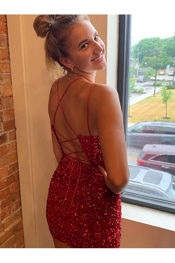 Wholesale V-Neck Sleeveless Short Velvet Sequins Prom Dress UK