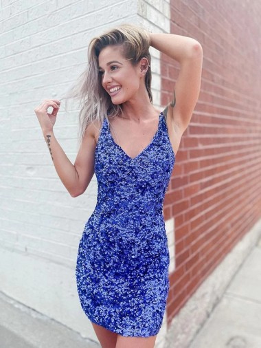 Wholesale Short Velvet Sequin V-Neck Sleeveless Prom Dress UK