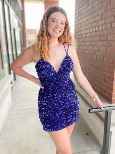 Wholesale Sleeveless Short Velvet Sequin V-Neck Prom Dress UK