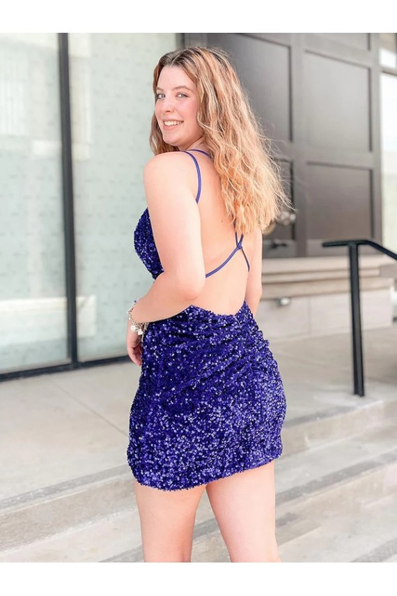 Wholesale Sleeveless Short Velvet Sequin V-Neck Prom Dress UK
