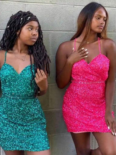 Wholesale V-Neck Sleeveless Short Velvet Sequin Cocktail Dress UK