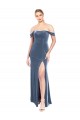 Wholesale Draped Sleeves Wide Scoop Neck Off the Shoulder Velvet Prom Dress UK