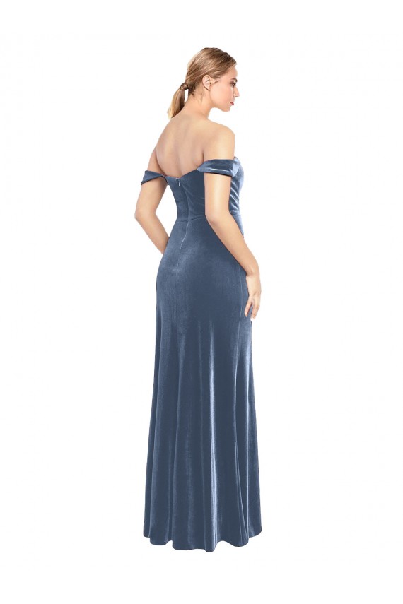 Wholesale Draped Sleeves Wide Scoop Neck Off the Shoulder Velvet Prom Dress UK