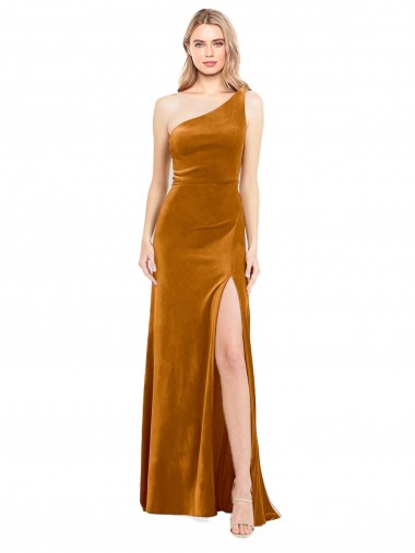 Wholesale Sleek One Shoulder Long Velvet Prom Dress UK