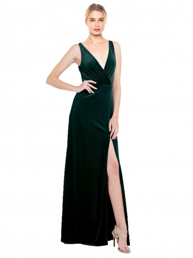 Wholesale Sleek V-Neck Long Velvet Prom Dress with Side Slit UK
