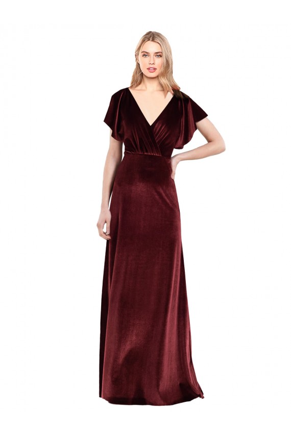 Wholesale Flutter Sleeves Open Back Long Velvet Prom Dress UK