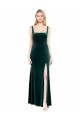Wholesale Square Neck Full Length Velvet Prom Dress with Side Slit UK