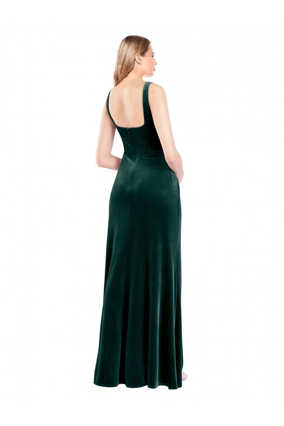 Wholesale Square Neck Full Length Velvet Prom Dress with Side Slit UK