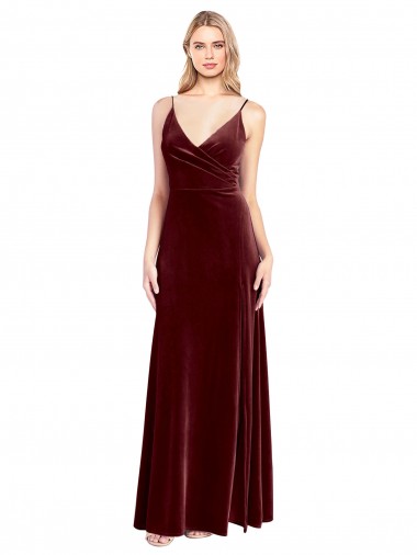 Wholesale Faux Surplice Neckline Slim A-Line Long Velvet Prom Dress UK