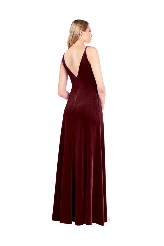 Wholesale Faux Surplice Neckline Slim A-Line Long Velvet Prom Dress UK