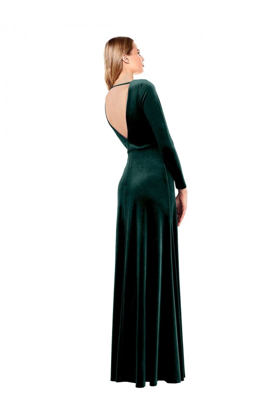 Wholesale Plunging V-Neckline Long Sleeves Open Back Velvet Prom Dress UK
