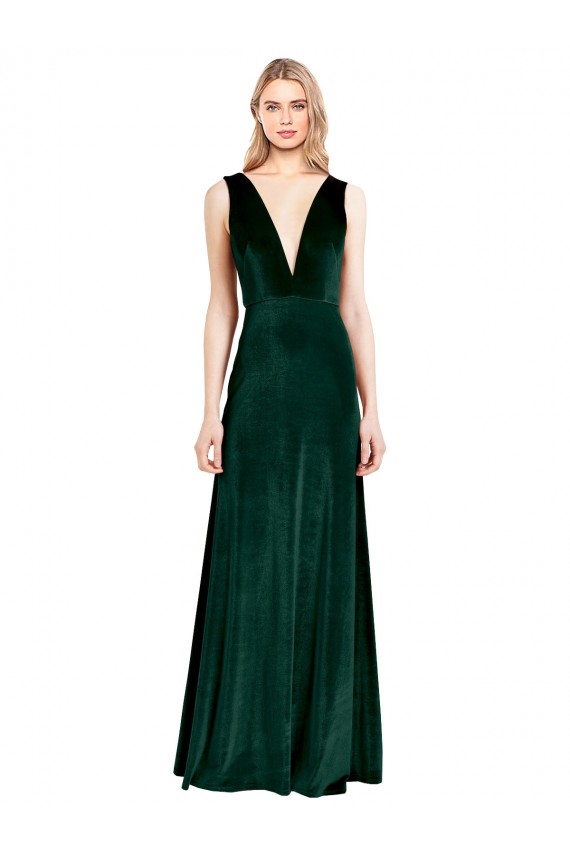 Wholesale Daring Deep V-Neck Long Full Length Velvet Prom Dress UK