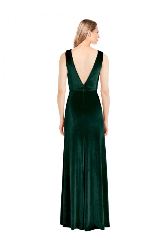 Wholesale Daring Deep V-Neck Long Full Length Velvet Prom Dress UK
