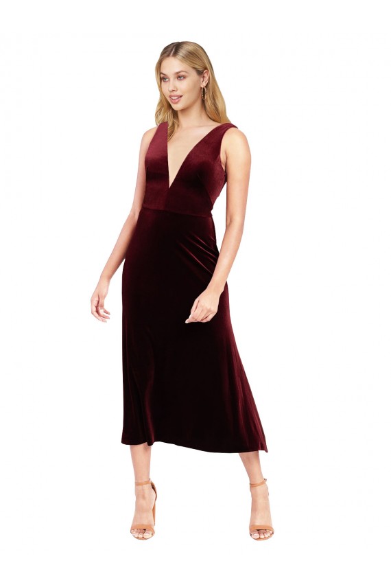 Wholesale Daring Plunging V-Neckline Short Midi Length Velvet Cocktail Prom Dress / Homecoming Dress UK