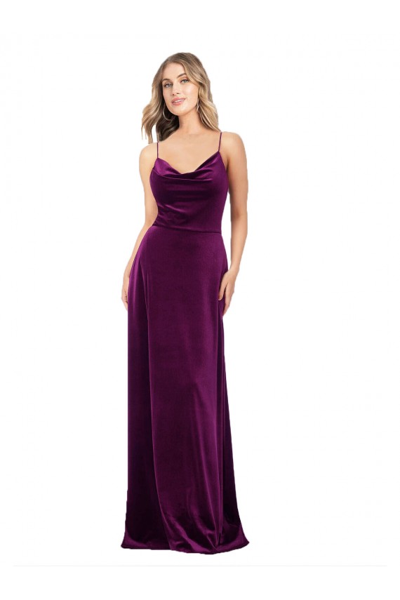 Wholesale Draped Neckline Spaghetti Straps Velvet Prom Dress UK