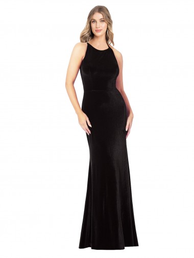 Wholesale Vintage Velvet High Neck Prom Dress with Strappy Back UK