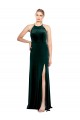 Wholesale Long Jewel Neck Full Length Velvet Prom Dress with Side Slit UK