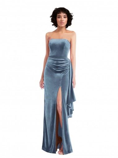 Wholesale Strapless Velvet Maxi Prom Dress with Draped Skirt UK