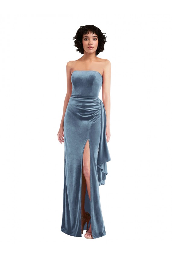Wholesale Strapless Velvet Maxi Prom Dress with Draped Skirt UK